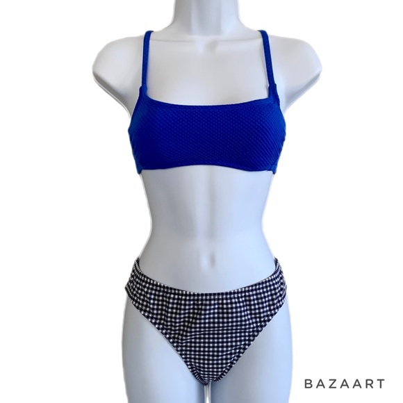 Xhilaration Textured Bralette Bikini Top & Kona Sol Gingham Bikini Bottoms - Picture 2 of 8